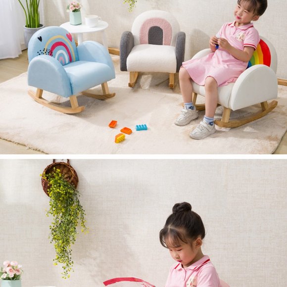 NEW Solid Wooden Rainbow Rocker by Style and Function.  White / Pink / Gray - Picture 10 of 16